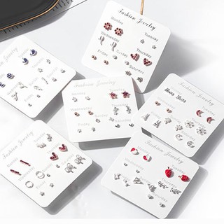 Set Combo Bông Tai - Bộ 7 Kiểu Dáng 7 Ngày Thay Đổi - Hoa Tai Nhỏ Xinh Dễ Thương Hàn Quốc