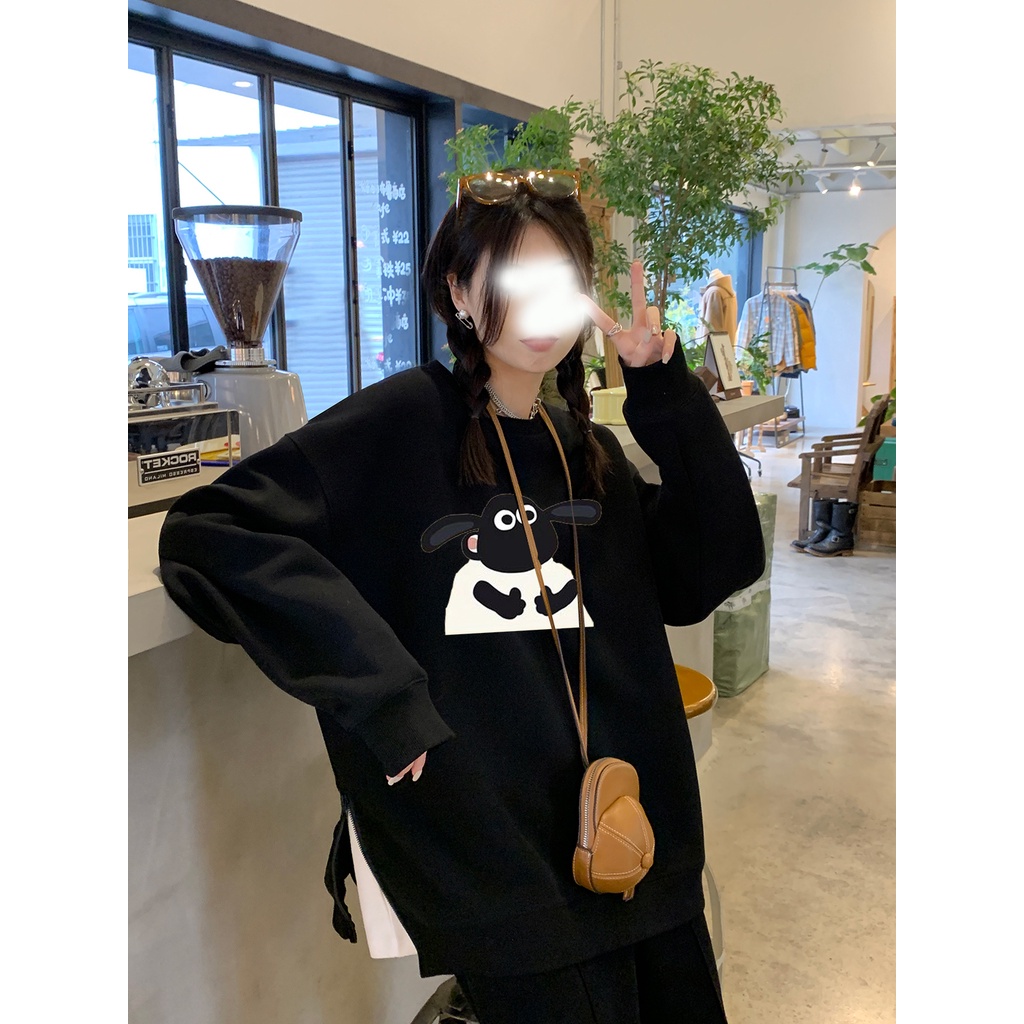 Áo sweater SELVZE tay dài cổ tròn in họa tiết thời trang cổ điển đường phố Mỹ cho nữ