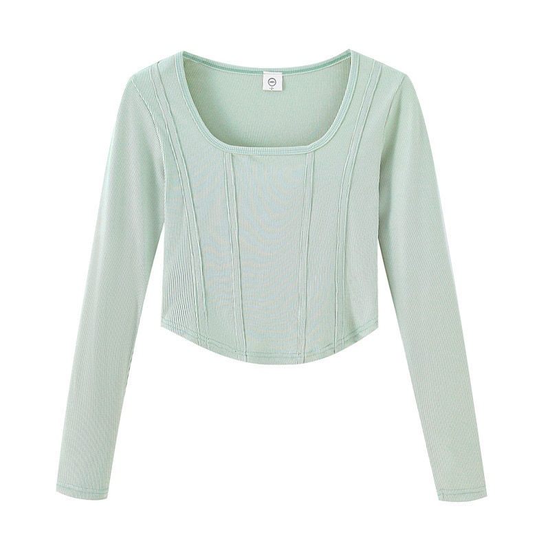 Áo Thun Dài Tay Cổ Vuông Họa Tiết Kẻ Sọc Thời Trang Xuân Thu Cho Bé Gái