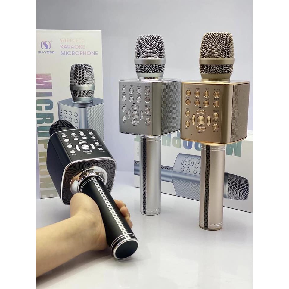 Micro karaoke bluetooth YS97 không dây, Loa karaoke bluetooth tích hợp loa bass,tress, Bảo hành 6 tháng