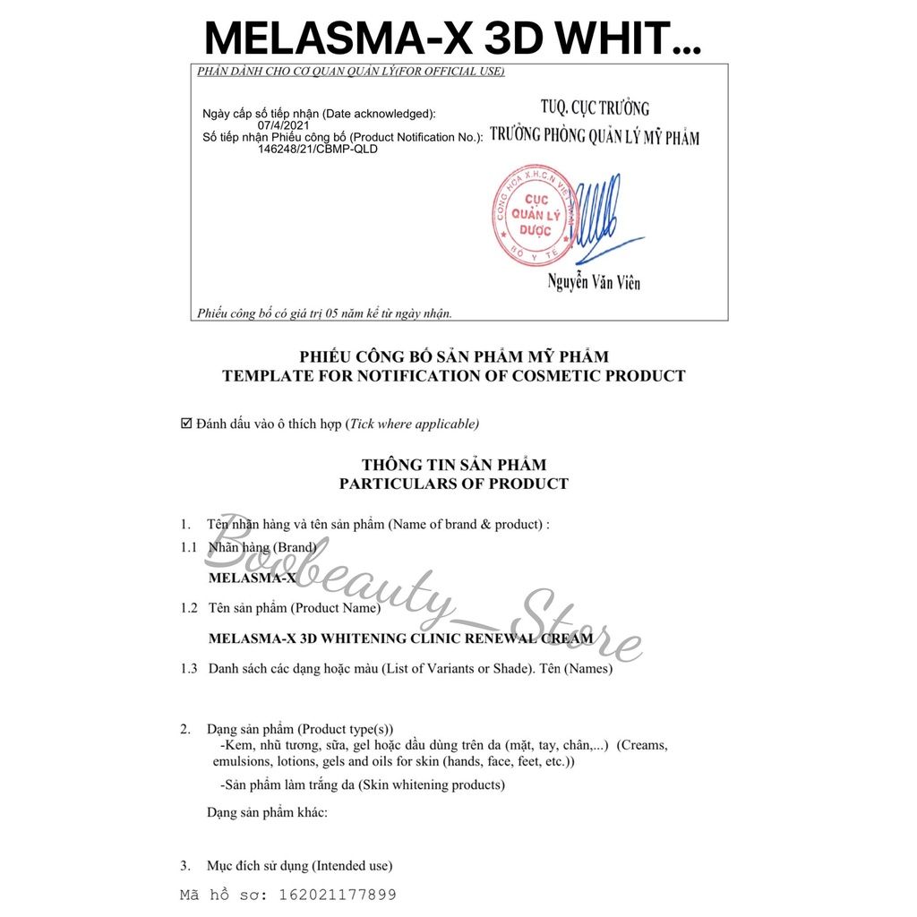 Kem Dưỡng Giảm Thâm Nám Và Tàn Nhang Melasma-X 3D Whitening Clinic Cream