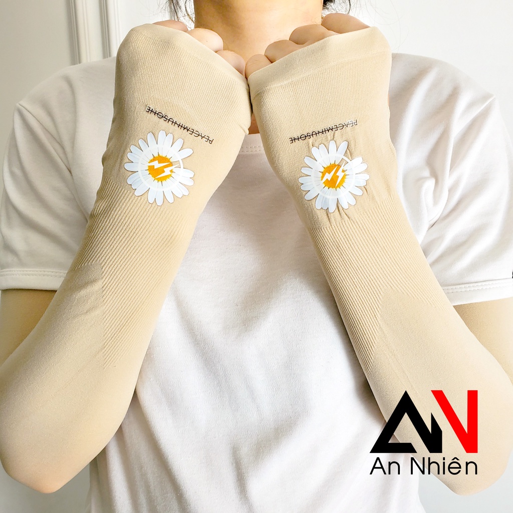 Ống tay chống nắng nữ hoa cúc hàng loại 1 dày dặn mềm mịn chống tia UV hàng cao cấp loại xỏ ngón