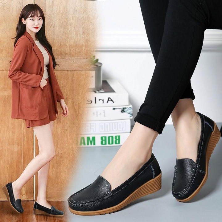 GIÀY DA NỮ, GIÀY Lười Da Nữ Đế Cao 4cm SP50