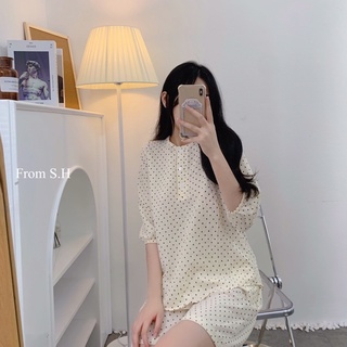 Set bộ ngủ Pyjama ngắn tay cổ trụ đũi xốp Hàn nhiều hoạ tiết - Lumii