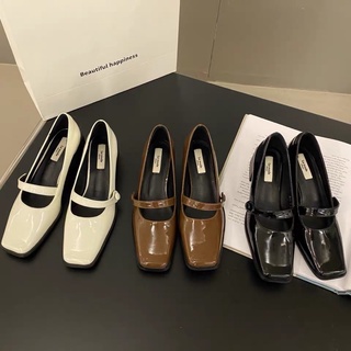 ( Sẵn Đen) Giày cao gót nữ mũi vuông da bóng gót 5p công sở thanh lịch GB239 Eudora6868