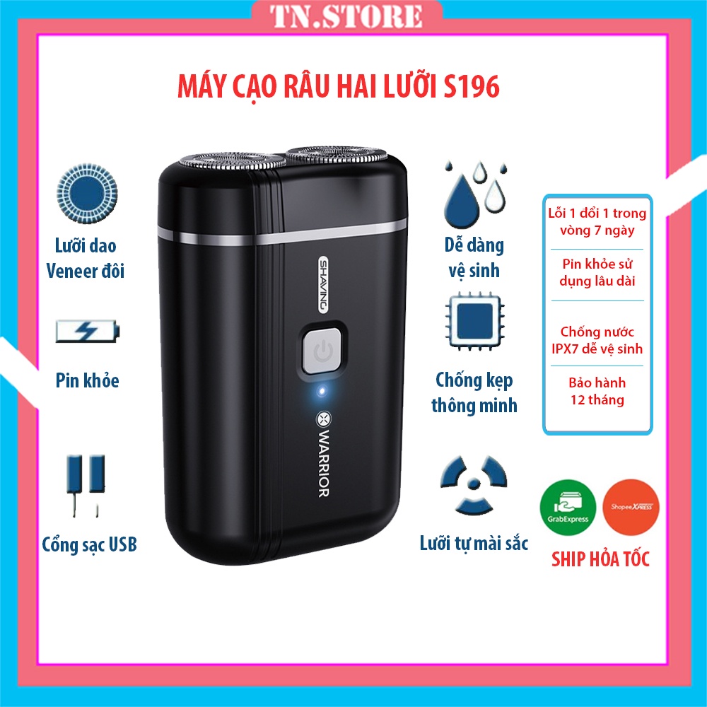 Máy cạo râu mini S196 nhỏ gọn tiện lợi, lưỡi cạo tự mài sắc, cổng sạc USB [Bảo Hành 12 Tháng]
