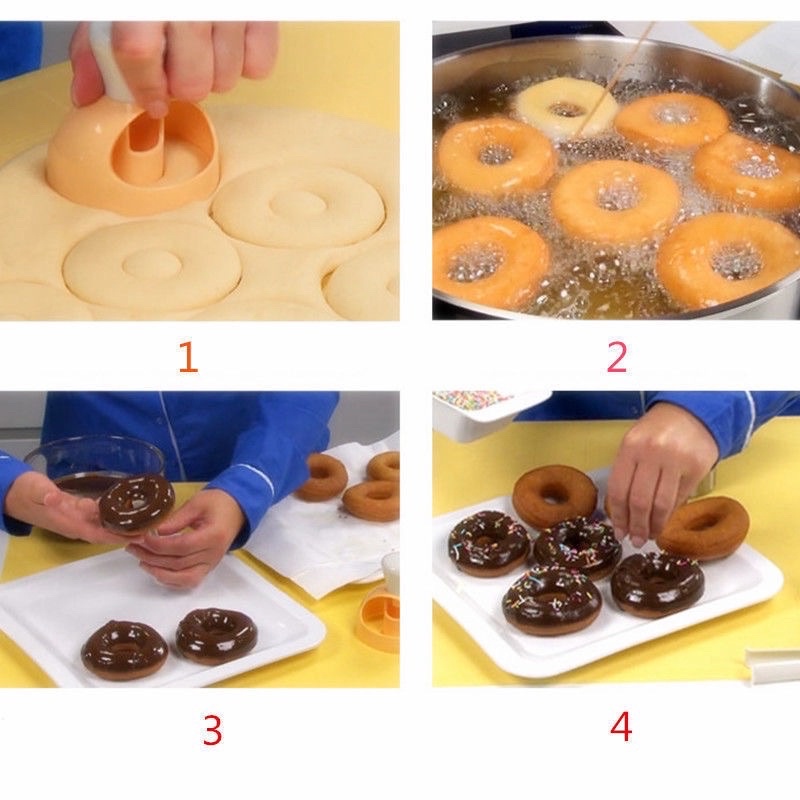 Khuôn nhựa nhấn bánh donut kèm kẹp gắp