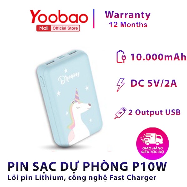 Pin Sạc dự phòng Yoobao mini 10000mAh P10W - Hãng chính hãng