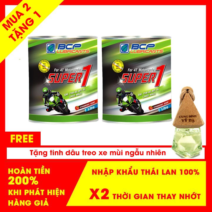 [MUA 2 TẶNG 1] Nhớt xe máy dành cho xe số 1L JASO MA2-  Công thức cải tiến - mùi dâu, màu đỏ - Tặng tinh dầu treo xe