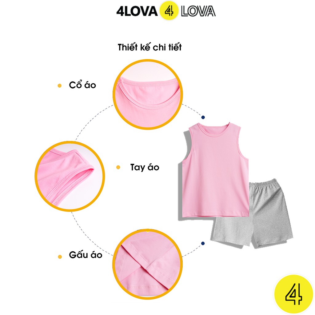 Bộ quần áo ba lỗ bé trai 4LOVA chất cotton co giãn, thoáng mát cho bé trơn hàng chính hãng từ 8-40 kg