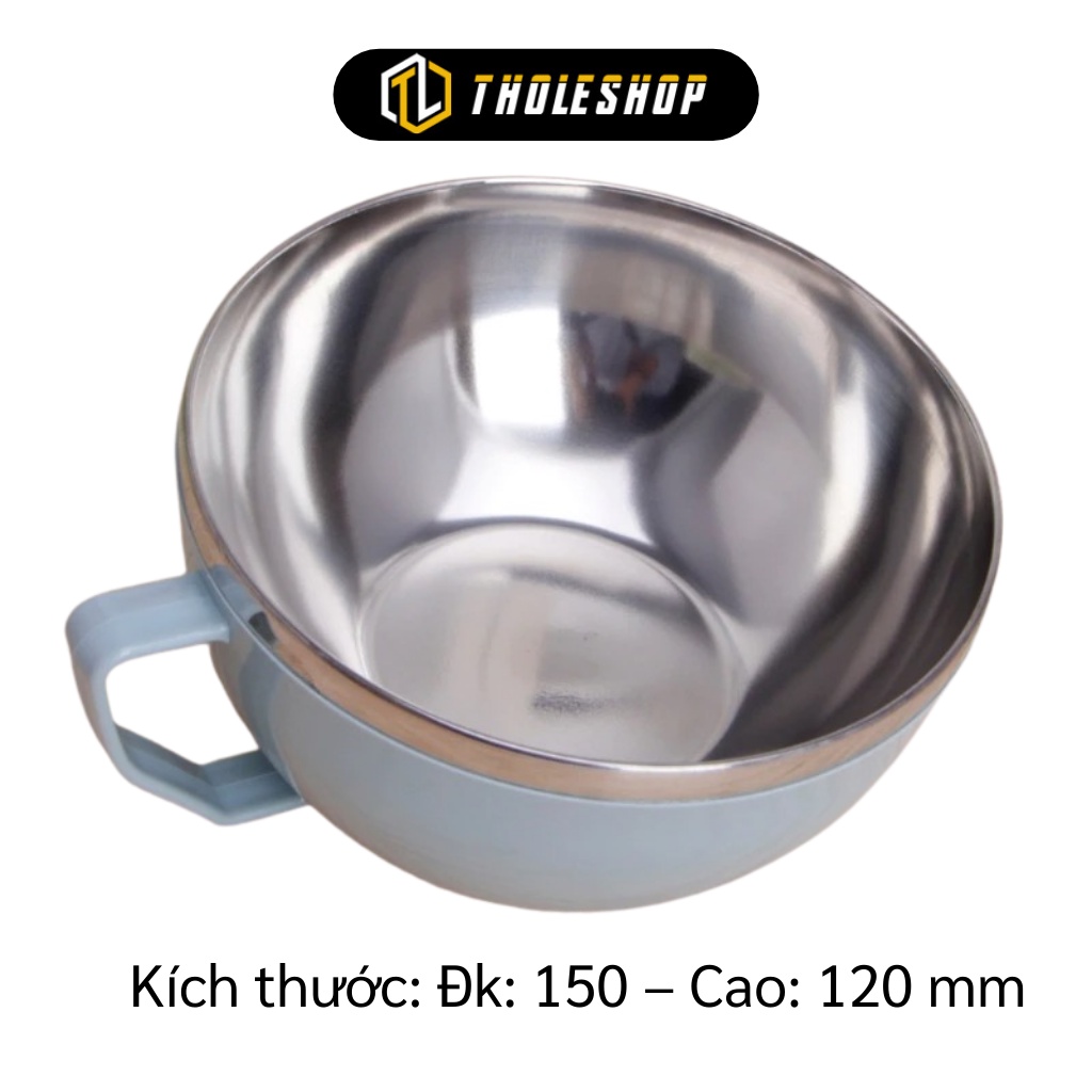 Bát Ăn Mì - Bát To Lõi Inox Có Nắp Chống Tràn Và Tay Cầm Đựng Cháo, Phở 9809