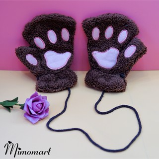 Găng Tay Bàn Chân Mèo Hở Ngón Cute Có Dây Đeo Tiện Lợi