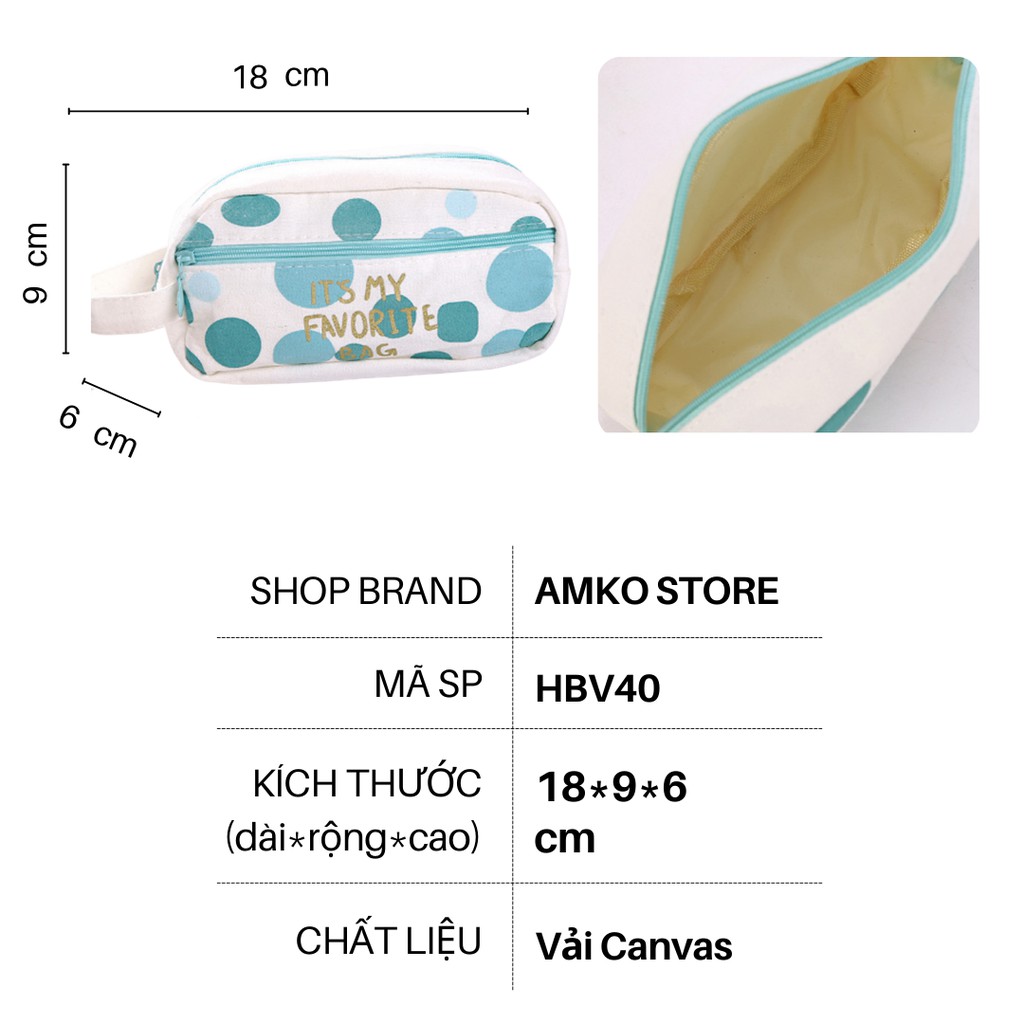 Hộp Bút Vải 2 Ngăn To, Bóp Viết Nhiều Họa Tiết Màu Hồng, Xanh Kiểu Hàn Cho Nữ, Bé Gái Túi Đựng AMKO HBV40 HBV41
