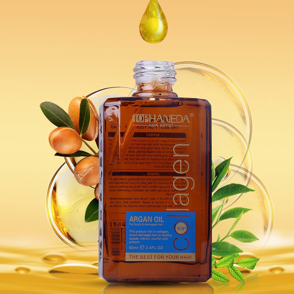 Tinh dầu dưỡng tóc bóng mượt Top Haneda Collagen Argan Oil 60ml chính hãng