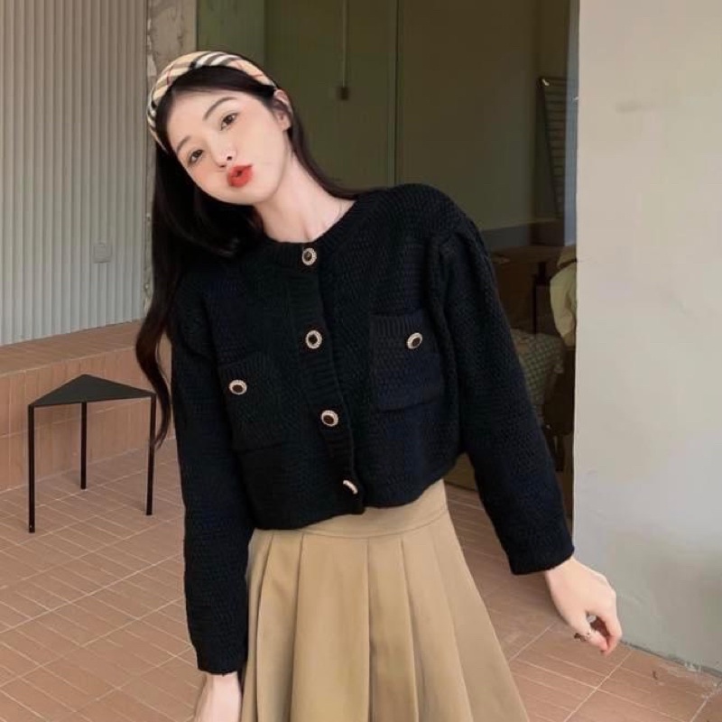 Áo kiểu tay dài nữ len dệt trơn oversize form rộng tiểu thư- Order taobao quảng châu