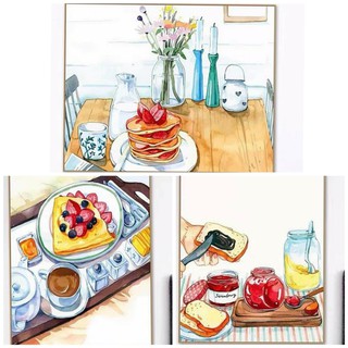 Loại khung dày 2.5cm Tranh sơn dầu số hóa các mẫu đồ ăn, đồ uống đã căng khung và đầy đủ phụ kiện, phủ bóng