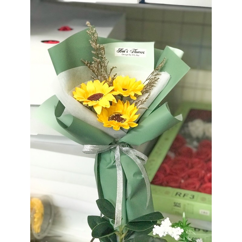 Bó hoa sáp hướng dương xinh xinh mix hoa khô tự nhiên-Tặng thiệp