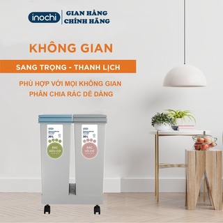 Thùng rác, sọt rác phân loại 2 ngăn bảo vệ môi trường thông minh bấm nút tự động mở nắp HIRO INOCHI