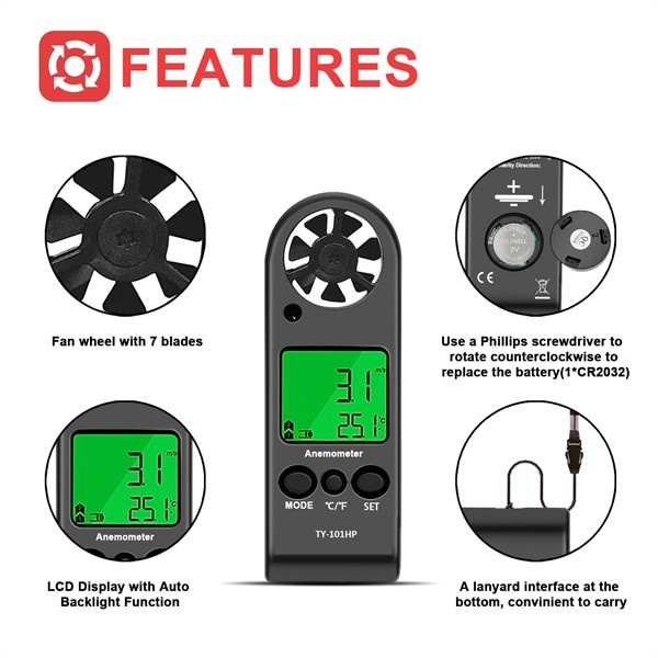 Máy đo nhiệt độ cửa gió, Tốc độ gió (Phong tốc kế mini bỏ túi)