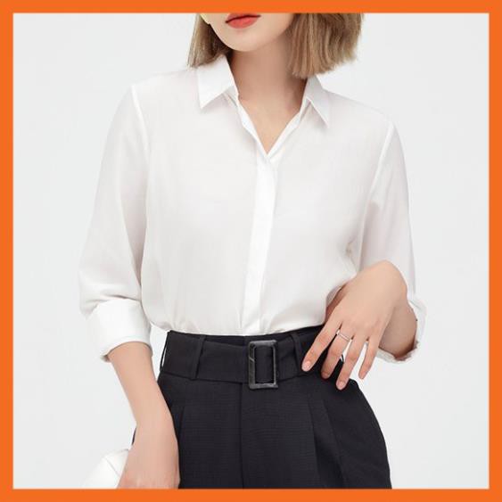 Áo sơ mi trắng nữ công sở dài tay cơ bản vải Lụa Xước Hàn Quốc Cao Cấp,  Sơ mi trắng công sở nữ dài tay - ASM07 | BigBuy360 - bigbuy360.vn