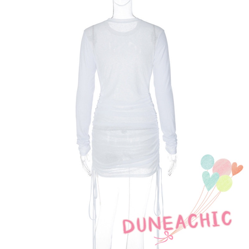 Đầm Tay Dài Cổ Tròn Thiết Kế Dây Rút Phong Cách Quyến Rũ