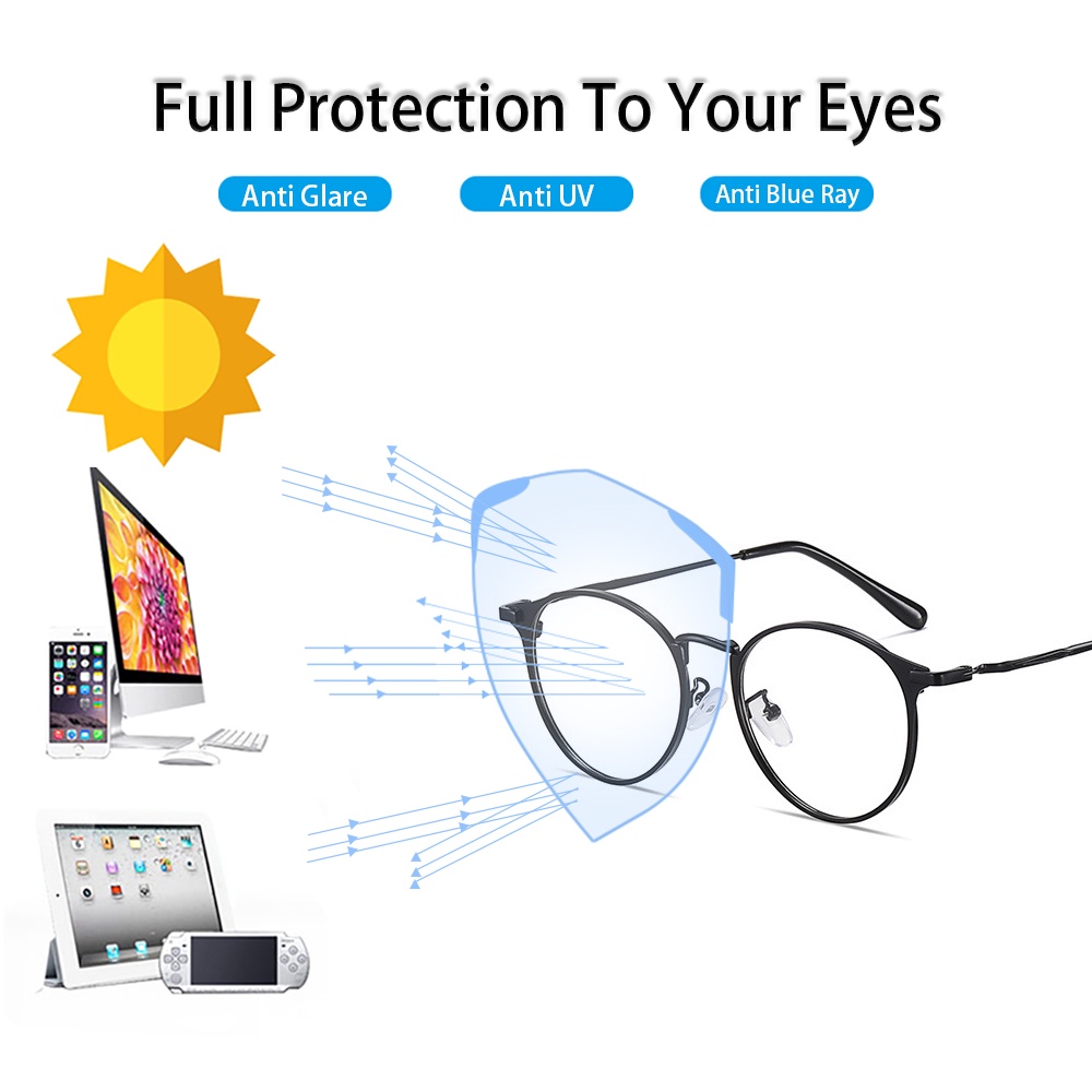 Kính cận VIENDO gọng tròn kim loại đổi màu chống ánh sáng xanh/tia UV cho nam và nữ (cắt kính cận theo yêu cầu)