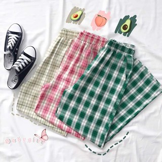 Quần thun carô ống rộng item unisex