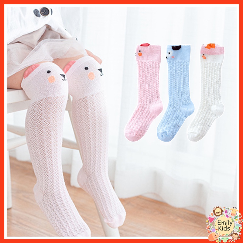Vớ Cotton Cao Tới Gối Phối Lưới Thoáng Khí Thoải Mái Dễ Thương Cho Bé 0-3 Tuổi