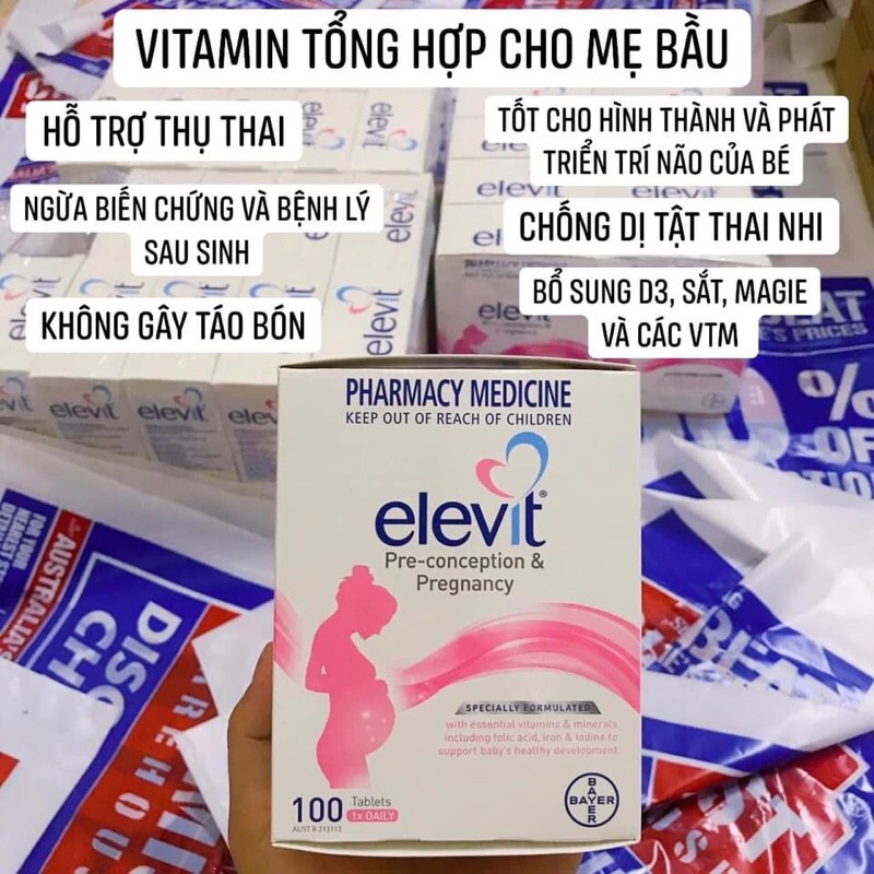 Combo 2 món Vitamin Mẹ Bầu chuẩn Úc (Elevit bầu hồng tổng hợp + DHA Bio Island) trước khi bầu &amp; trong khi bầu chemist