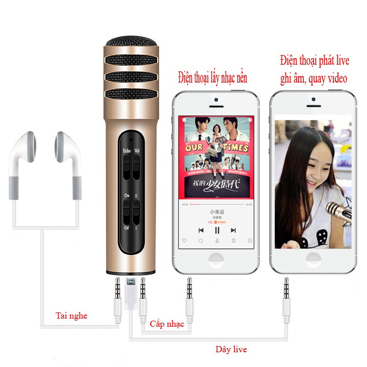 Micro karaoke kiêm sound card live stream C7 -Hàng chất lượng