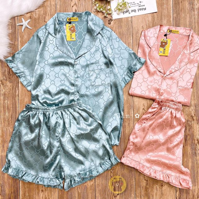 Đồ bộ pijama nữ vải lụa và gấm hãng BOO BOO freesize 40kg đến 58kg tay ngắn mặc nhà