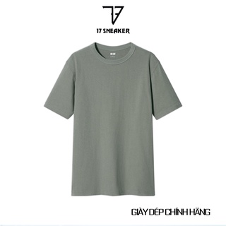 Áo thun | Áo phông Nam Uniqlo ngắn tay cổ tròn, màu xanh vải cotton thô size S M L XL
