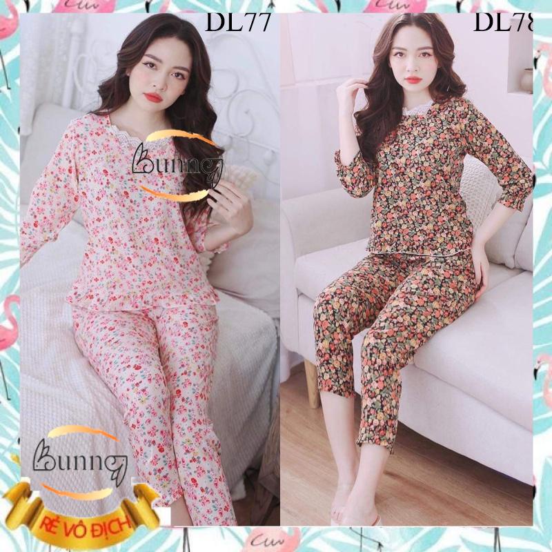 [Bunny]ĐỒ BỘ MẶC NHÀ TAY LỠ HỌA TIẾT HOA LÁ, CHẤT LIỆU LỤA MỀM MÁT, FOM DÁNG ĐẸP