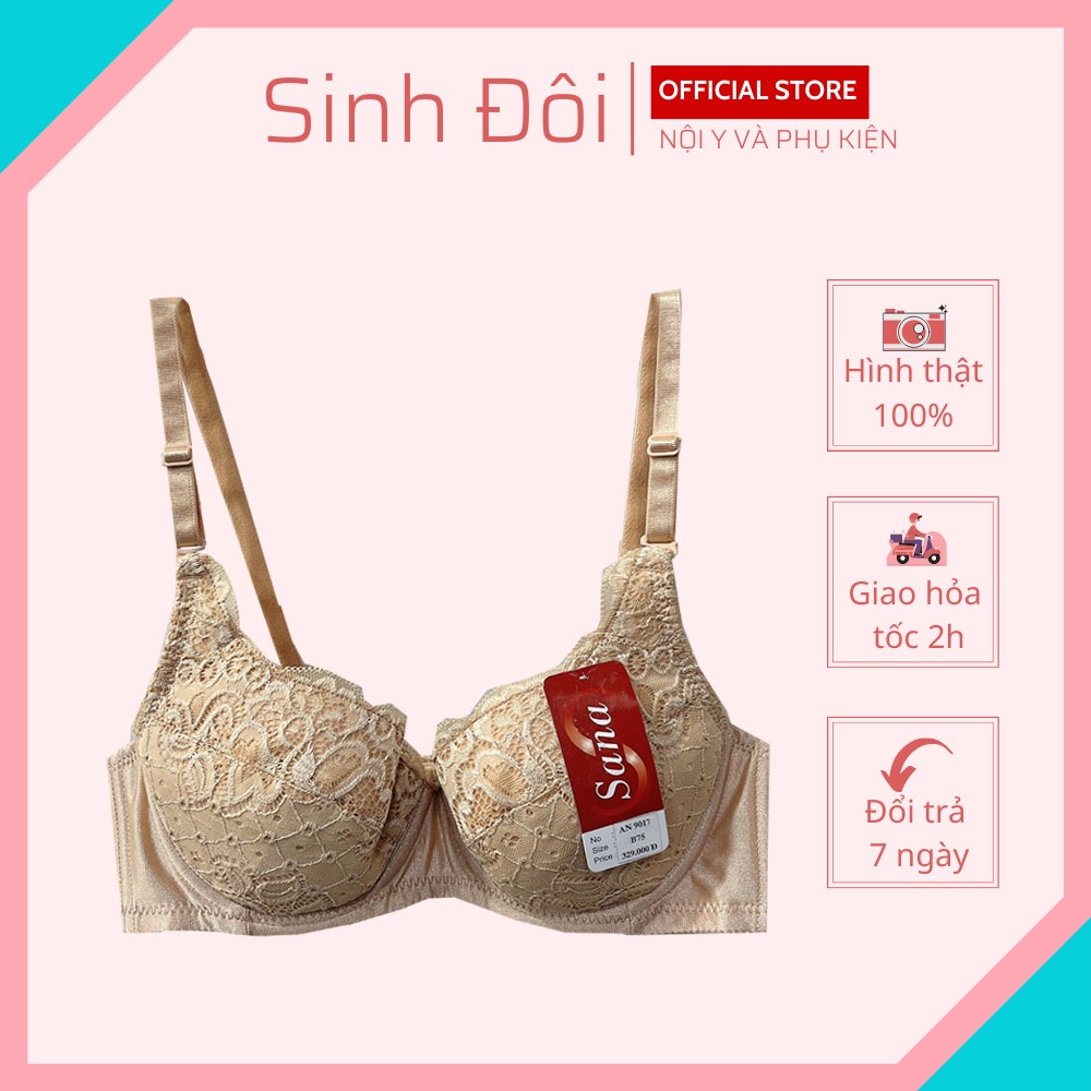 Áo ngực nữ ren nâng ngực Sana 9017 có gọng mút vừa có thể tháo rời cúp xéo nguyên ngực size 34-36-38