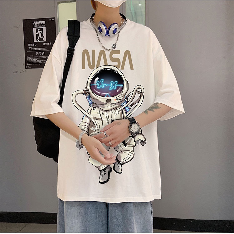 Áo Thun Nam Nữ Unisex Form Rộng Tay Lỡ Cổ Tròn Phối Họa Tiết Hoạt Hình In Chữ NASA mixxmen TOP NAM 178