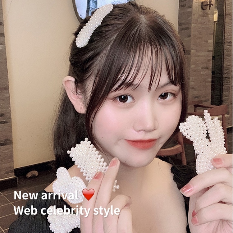 Kẹp Tóc Bang Hình Vuông / Tam Giác Đính Ngọc Trai / Thỏ Kiểu Hàn Quốc Đơn Giản Hàng Ngày