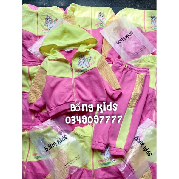 Bộ Nỉ Kéo Khoá Hoodie Bé Gái Kỳ Lân Hồng/Vàng GJ