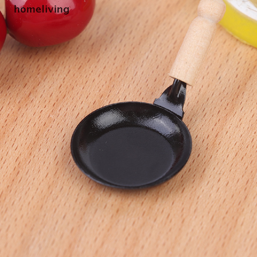 Chảo Chiên Đồ Ăn Mini Bằng Thiếc Tay Cầm Bằng Gỗ Tiện Dụng Cho Nhà Búp Bê