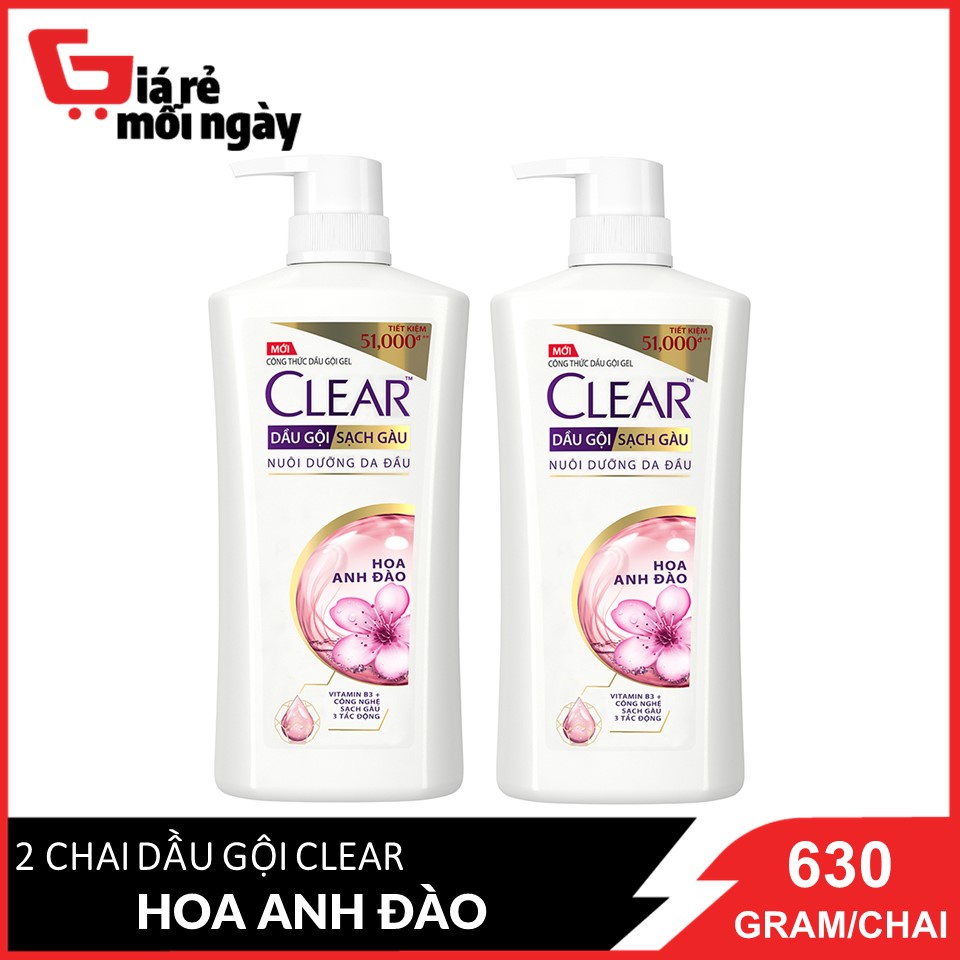 Combo 2 Dầu gội sạch gầu Clear Hoa Anh Đào 630g