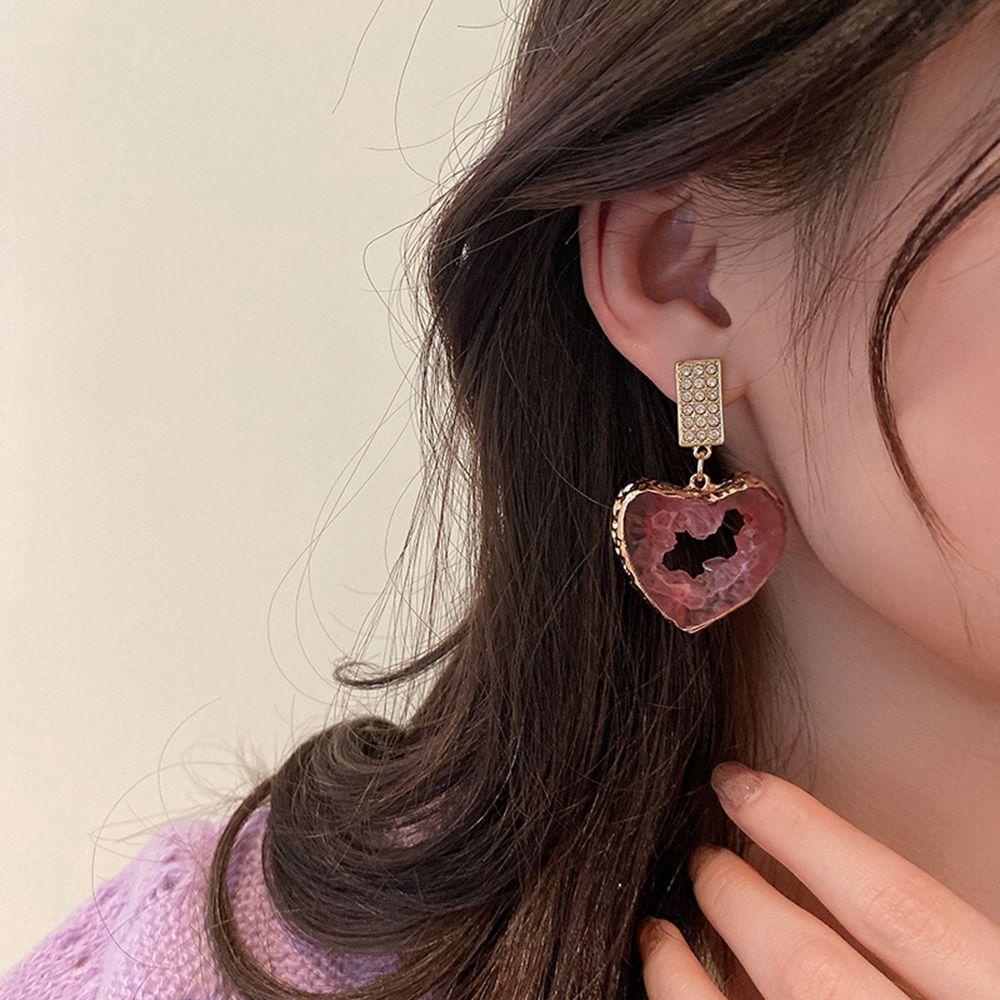 Nhựa Resin VANES1|Bông Tai Hình Giọt Nước Màu Hồng Ngọt Ngào|Khuyên Tai Dáng Dài Phong Cách Hàn Quốc Cho Nữ