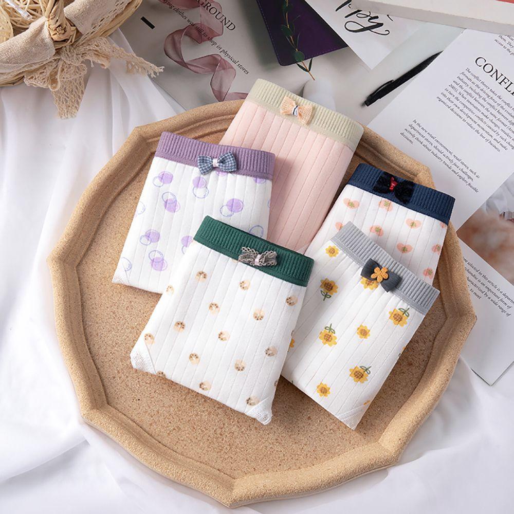 OCEANMAP Quần Lót Cotton Lưng Vừa Họa Tiết Hoa Dễ Thương Cho Nữ