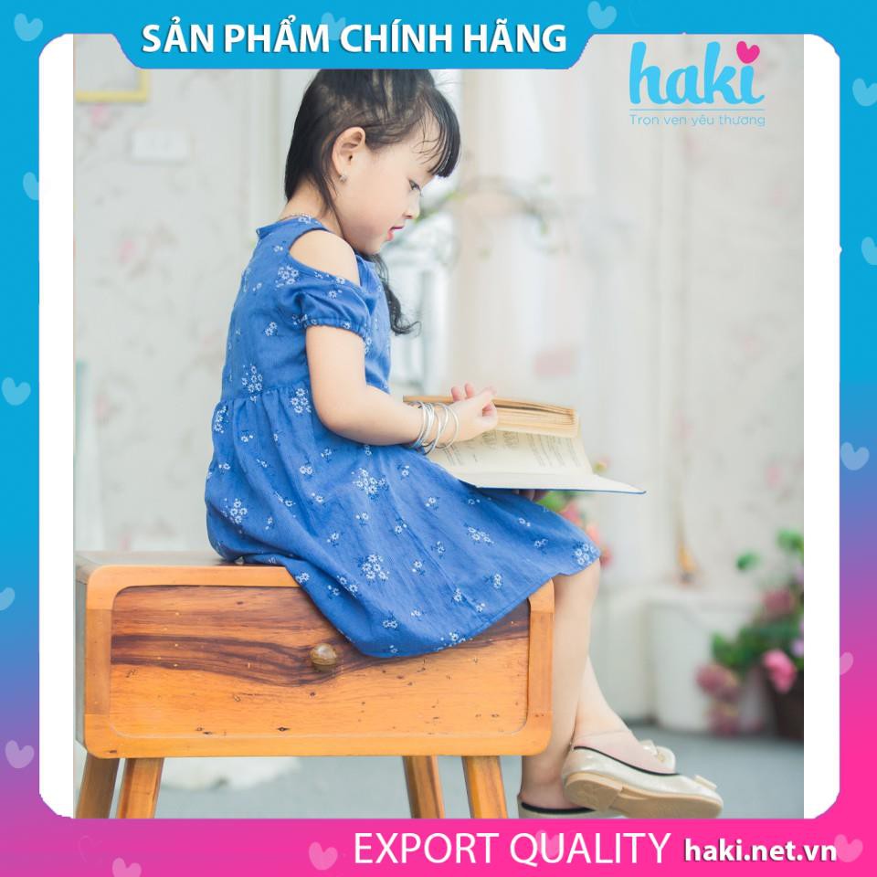 Váy bé gái hở vai chun tay -HK483, đầm mùa hè cho bé từ 10-27kg HAKI