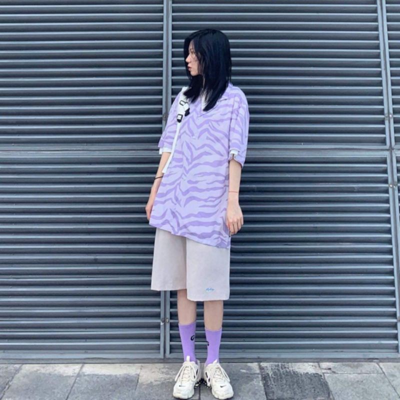 Áo sơ mi unisex hoạ tiết rằn ri tím siêu xinh