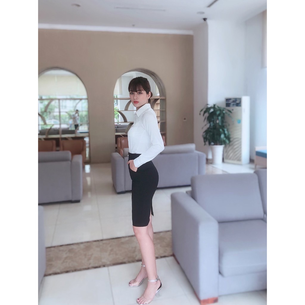 Chân váy bút chì đen trơn xẻ sau, chân váy công sở ôm body - chất liệu Umi cao cấp mềm mịn, co giãn | BigBuy360 - bigbuy360.vn