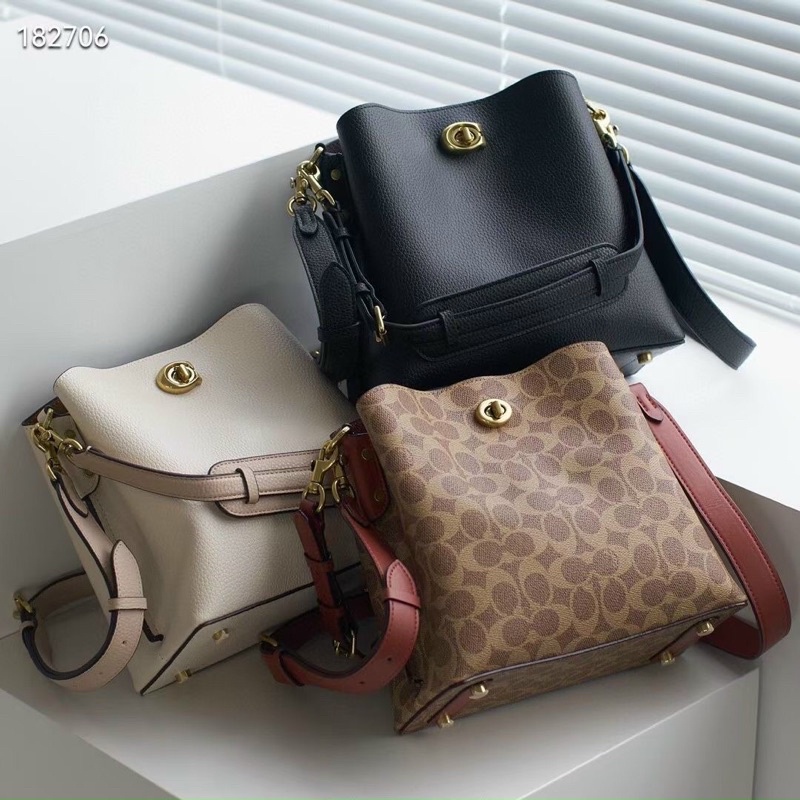 Bucket bag Coach da thật nguyên chiếc form dày dặn, dây đeo hai kiểu