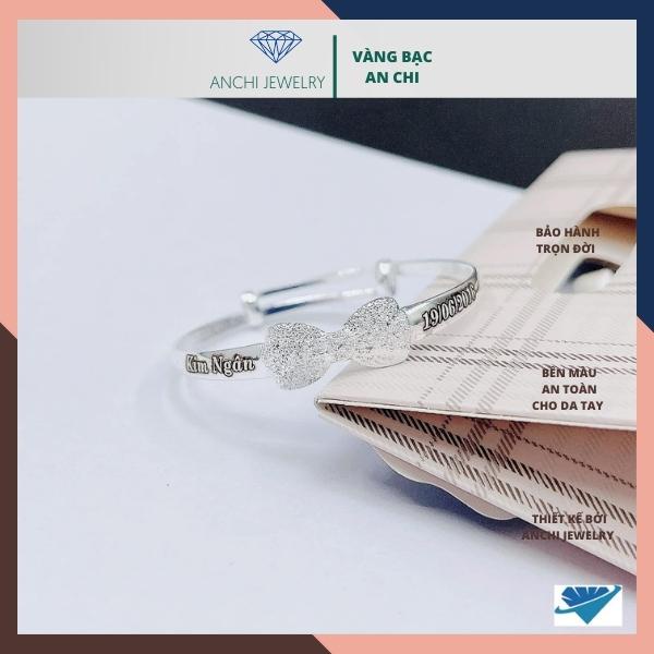 Kiềng tay nơ khắc tên cho bé gái, chuẩn bạc ta sáng đẹp không lo xuống màu - Vàng bạc an chi