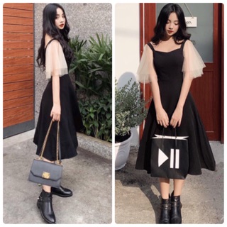ĐẦM ĐEN XOÈ TAY LƯỚI