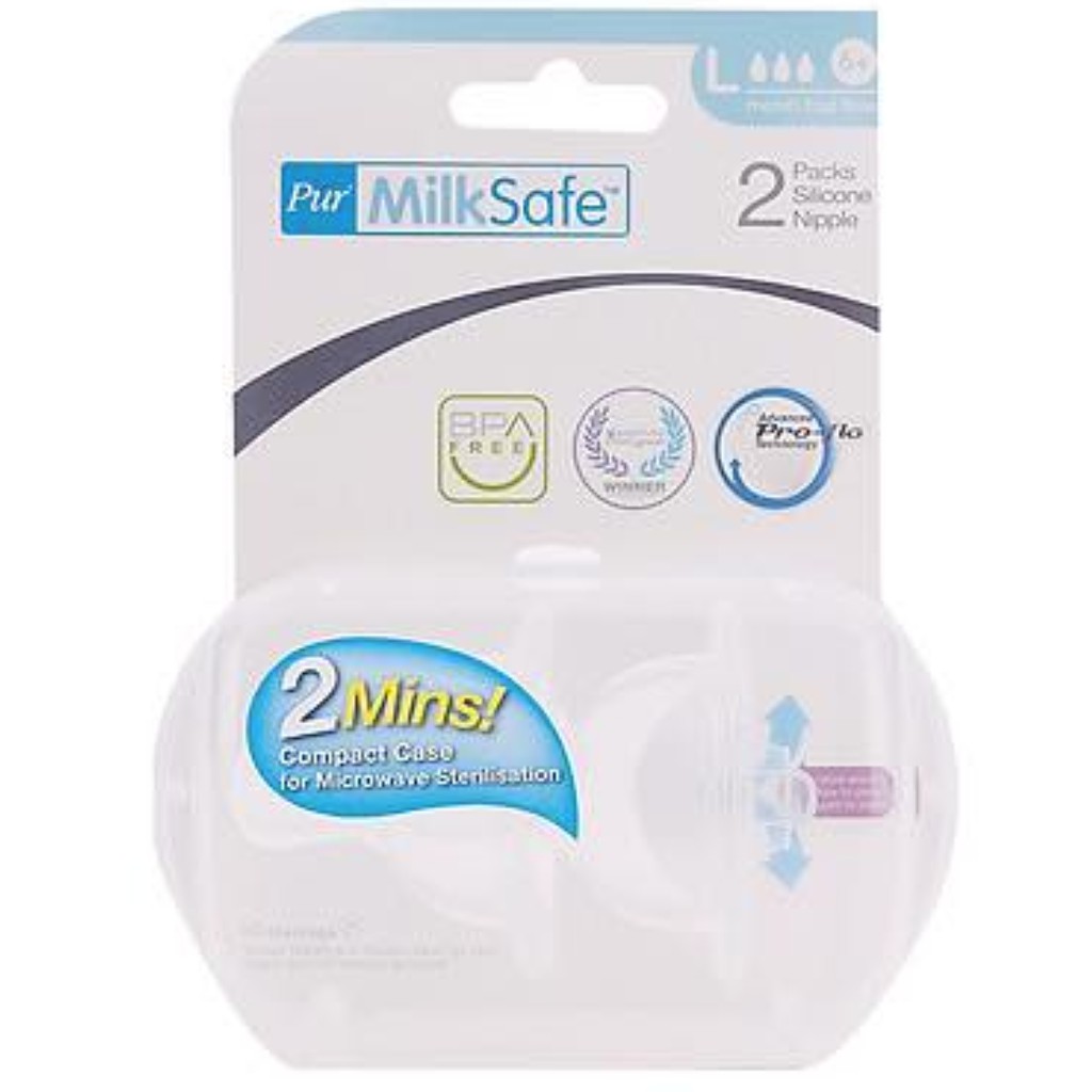 Vỉ 2 núm cổ rộng Pur Milk Safe