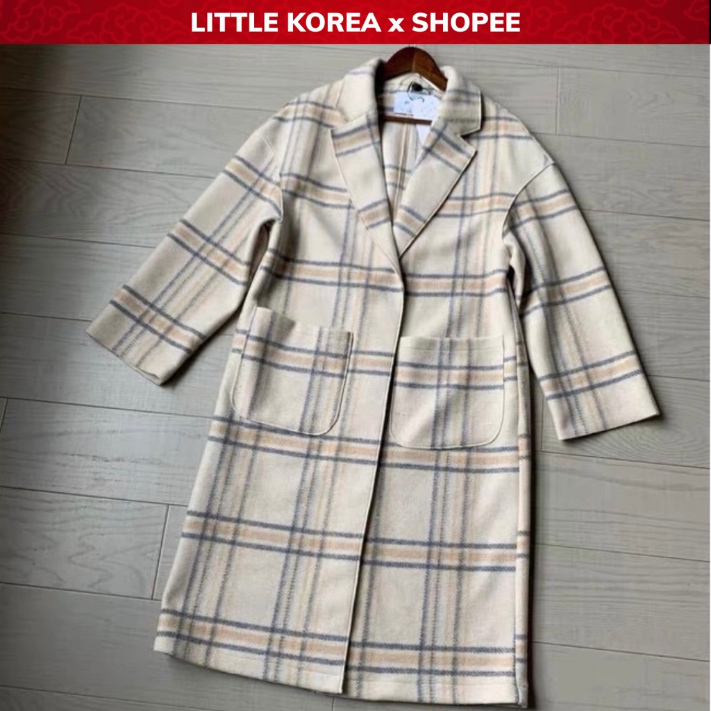Áo Khoác Dạ Nữ Dáng Dài 2 Lớp Kẻ Caro - LITTLE KOREA