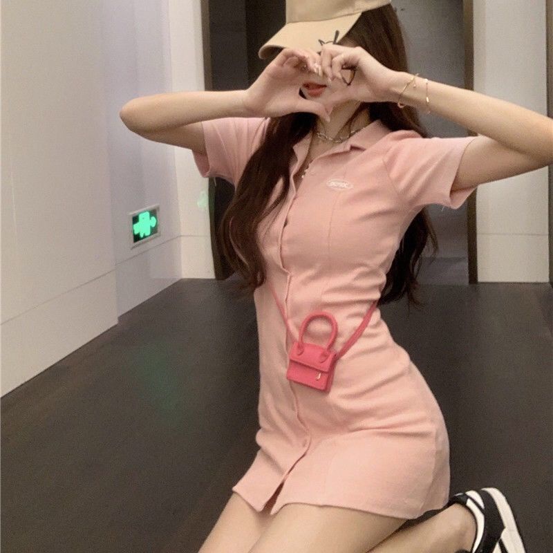 COZOK Đầm Cổ polo Ôm Eo Phong Cách Hàn Quốc